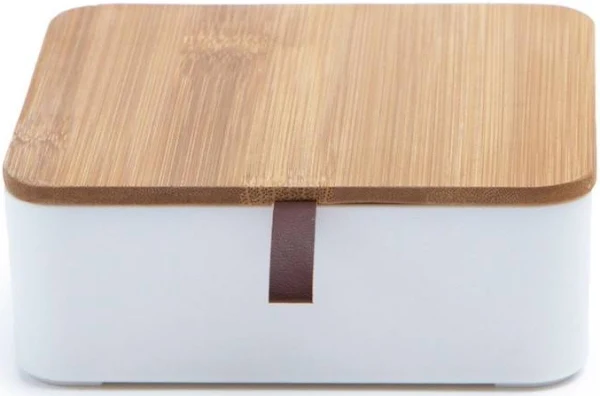 PORTA JÓIAS BAMBU 14.6CM X 14.6CM X 5.6CM BASE BRANCA